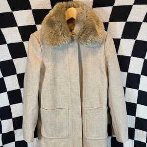 Ralph Lauren Trench Coat Faux Fur Women's 4 Wool Blend